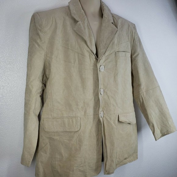 Haband Lions Den Leather Jacket‎ Mens Large Beige Lined Blazer Sport coat - Picture 5 of 10
